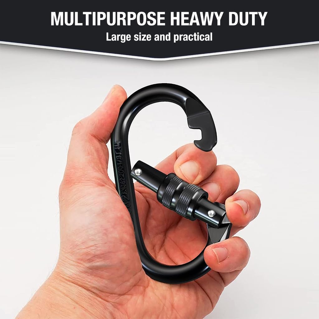 Optifit 2pcs Carabiner Clip Heavy Duty for Climbing, Fall Arrest Systems, Camping, Hiking, 25kN Stainless Steel Carabiner, Large Spring Snap Hook Carabiner with Screw Locking Optifit 2pcs Carabiner Clip Heavy Duty for Climbing, Fall Arrest Systems, Camping, Hiking, 25kN Stainless Steel Carabiner, Large Spring Snap Hook Carabiner with Screw Locking